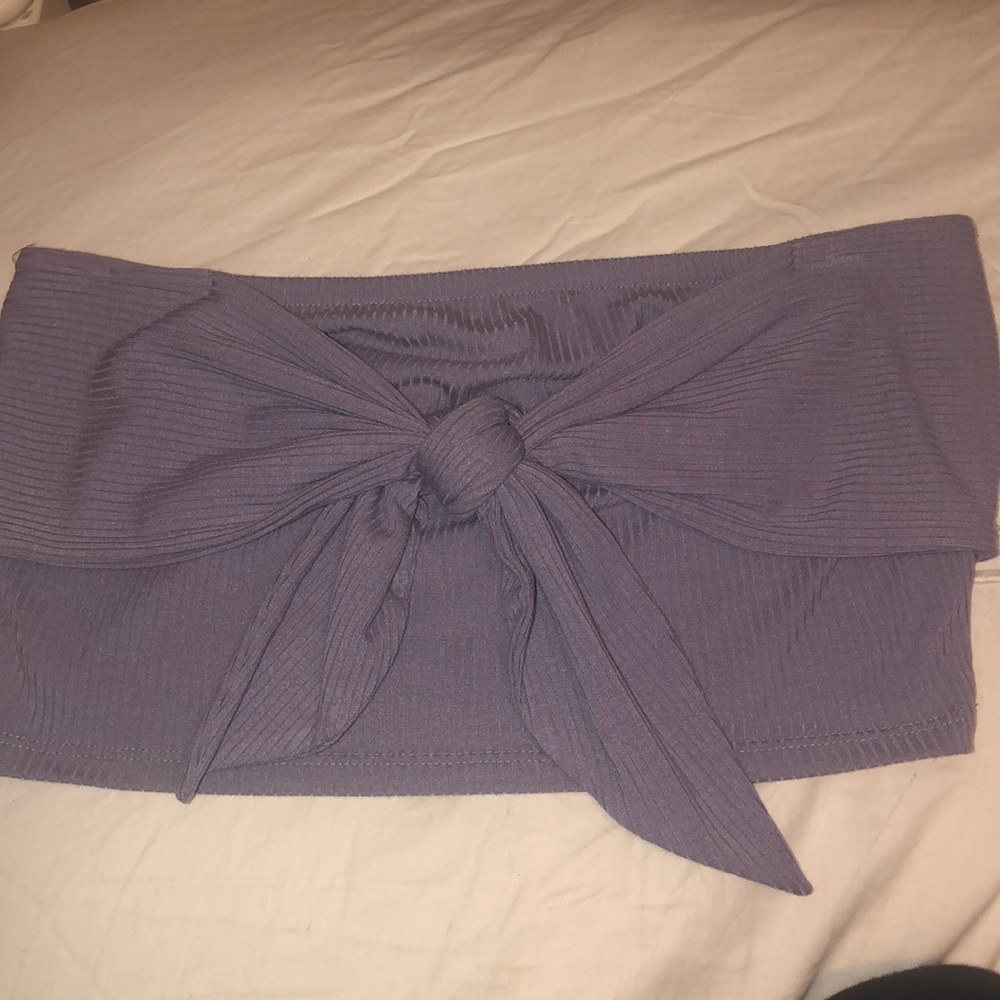 Double Zero Lavender Ribbed Tie Front Tube Top